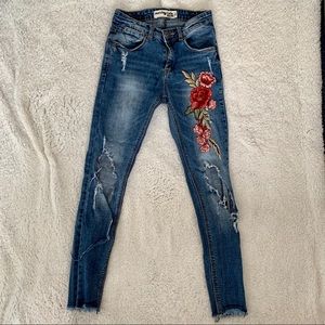 monkey ride rose patch jeans